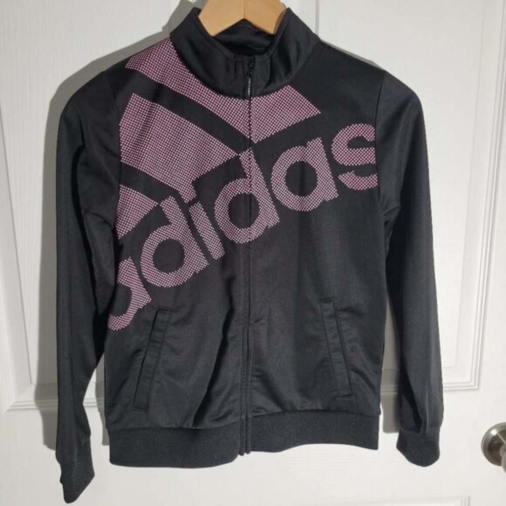 Adidas Zip Up Jacket-Black/Pink-Girls‎ LG 14